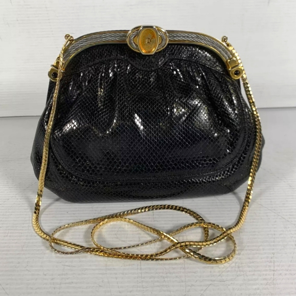 Finesse La Model Women Black Leather Snake Print Chain Strap Small Crossbody Bag